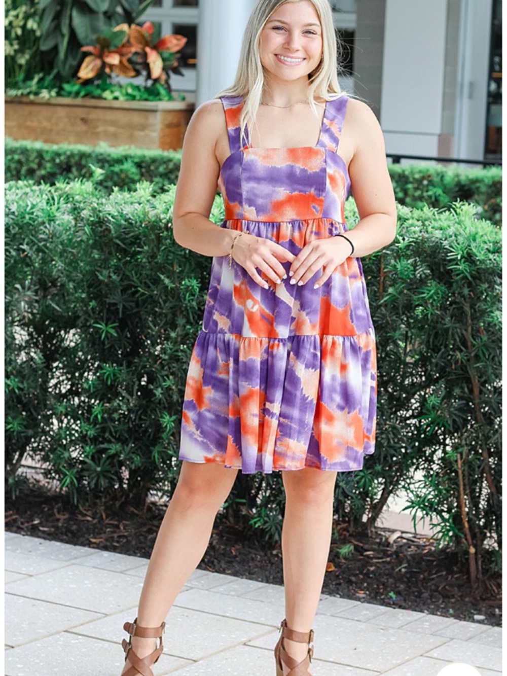 Adrienne Orange Purple Tie Dye Babydoll Game Day Clemson Dress L